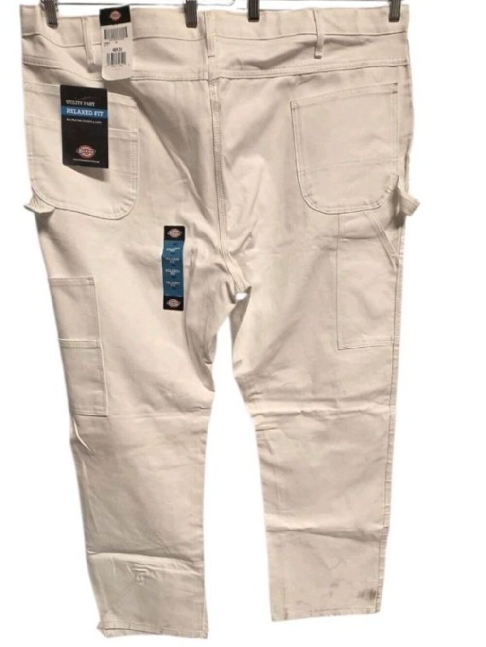Dickies White Utility Pants Relaxed Fit Multiple Tool Pockets & Loops 48x32 Flaw